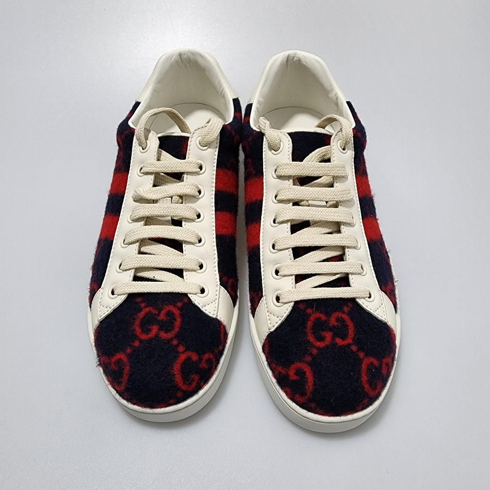 Gucci Ace Wool Sneakers GG Blue Red Men’s UK 7.5/US 8.5 - Picture 2 of 9